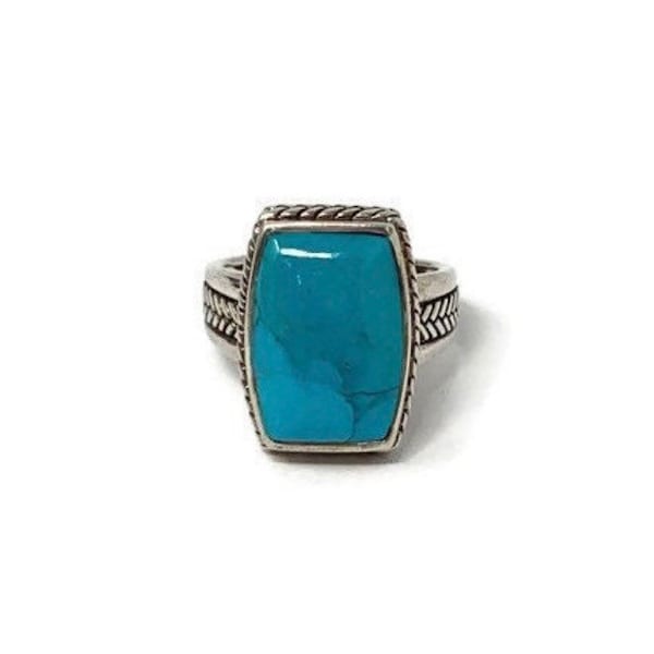 SALE Vintage Designer Barse Turquoise Rectangular Sterling Southwest Thailand Statement Ring:  Barse Jewelry/Size 6