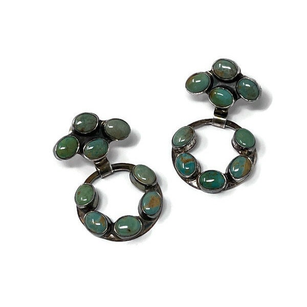 Navajo Turquoise Cluster Sterling Silver Earrings/Signed Yazzie Native American Jewelry