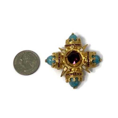 Vintage Benedikt Iconic Maltese Purple Rhinestone Faux Turquoise Cross shops Ornate Statement Brooch Pin: 1960s/Kenneth Jay Lane Inspired