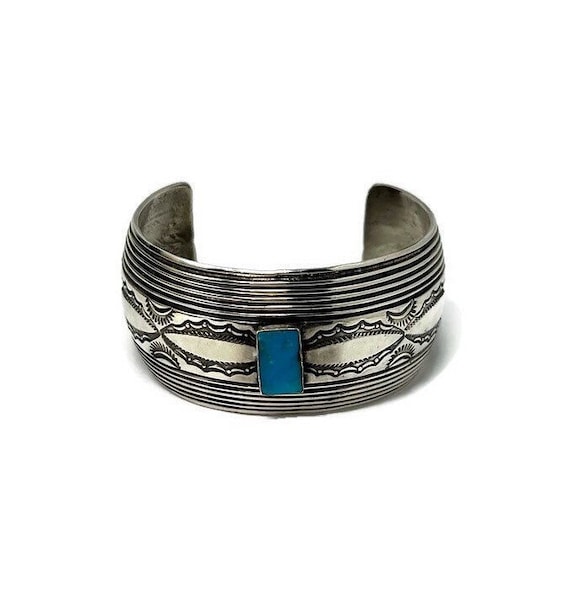 Thick Heavy Signed Vintage Native American Navajo Turquoise Sterling Silver Bracelet Thick Heavy Signed Vintage Native American Navajo Turquoise Sterling Silver Bracelet