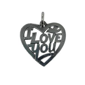 Rare Retired James Avery Large  I Love You Sterling Silver Scroll Vintage Heart Pendant w/JA Box: 13g