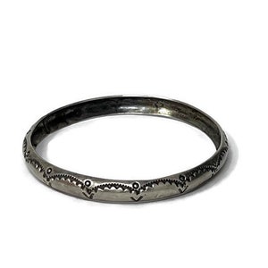Bracelet Manchette En Argent Sterling Navajo Ancien Signé Avec