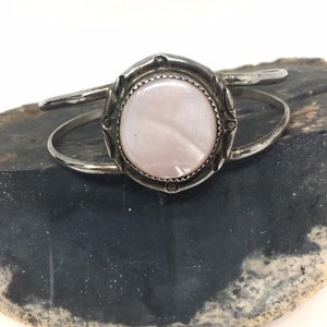 Vintage Signed TT Navajo Pink Mussel Shell Sterling Southwestern Cuff Bracelet:  Native American/Nacre