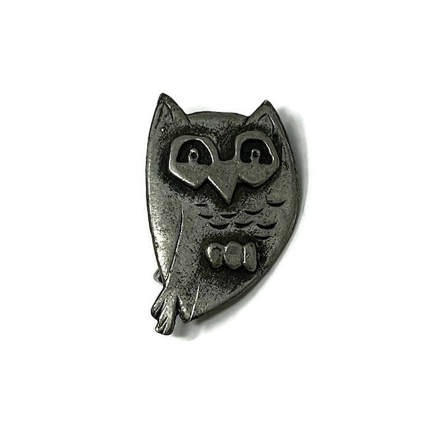 SALE  Vintage Metzke Pewter Retro Owl Figural Brooch/Owl Pin/Gift for Owl Lover