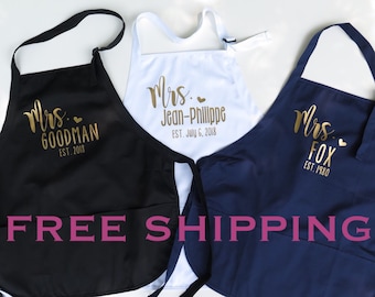 Aprons for Women, Mrs Apron, Bride Apron, Mr and Mrs Apron, Wedding Shower Gift, Mr. and Mrs Gift, Bridal Shower Gift, Bride Cooking Gift