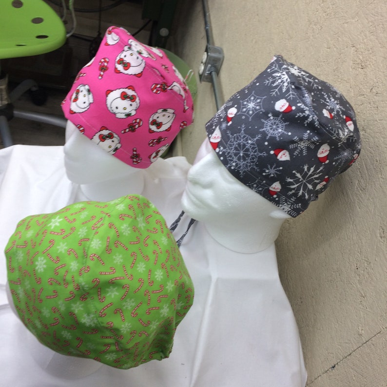 Scrub hat caps Designer scrub hats my little kitty Christmas santa snow flakes candy canes reg one size fits most free shipping