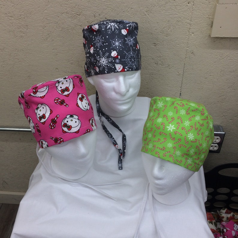 Scrub hat caps Designer scrub hats my little kitty Christmas santa snow flakes candy canes reg one size fits most free shipping