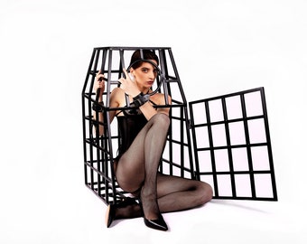 SLAVE CAGE to train your pet for bondage and fetish games. Bondage cage for kitten play. Dungeon humiliation furniture, adult furniture.