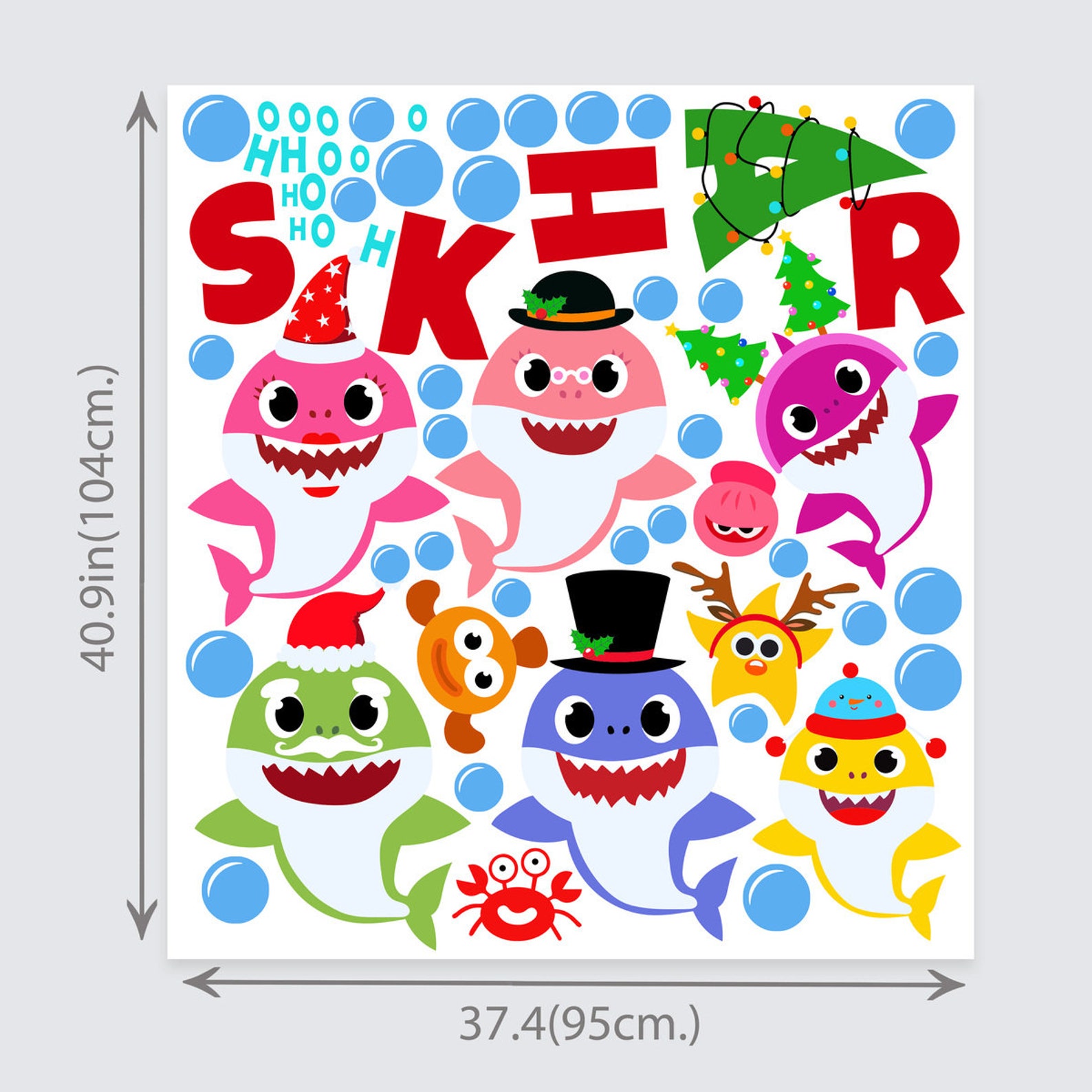 Baby Shark Christmas Wall Decal Shark Family Stickers Etsy