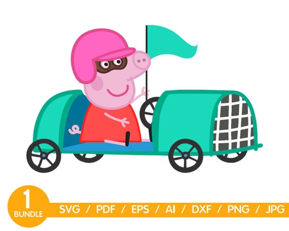 Peppa Pig in Blue Car Svg Driving Svg Peppa Pig Cut File | Etsy