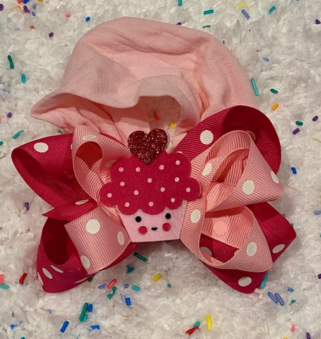 Toddler Cupcake Hair Bow: Pink Polka Dot Headband, Birthday Gift - Etsy