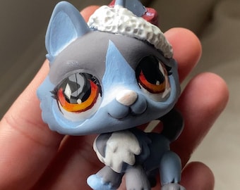 Cachorro husky de Papá Noel navideño personalizado de Littlest Pet Shop