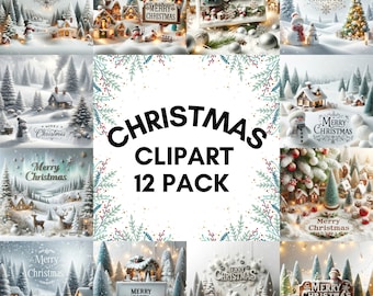 Christmas Clipart - 12 High Quality JPGs - Christmas Clip Art - Christmas Cliparts - Merry Christmas Clipart - Digital Download