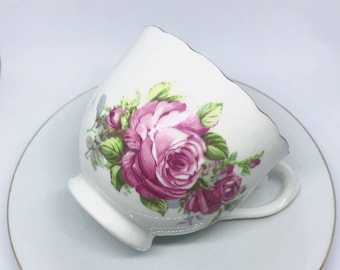 FREE SHIPPING - Antique Pink and Green Floral Tea Cup & Saucer
