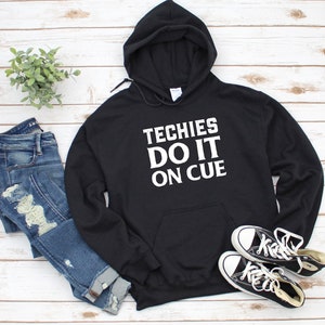 Techies Do It On Cue Funny Stage Crew T-Shirt for Theatre Lovers