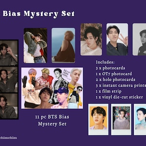BTS Bias Mystery Set Fotokarten | BTS Holographische Fotokarten, Sofortbildkamera-Drucke, Photobooth-Filmstreifen und Gestanzte Vinyl-Aufkleber