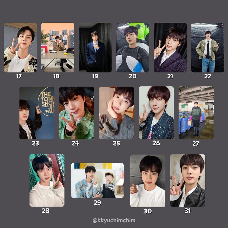 May include: A collection of 15 rectangular images featuring a person in various poses and outfits. The images are numbered from 17 to 31. The person is wearing a variety of clothing, including jackets, shirts, and sweaters. Some images include text, such as "THE TONI SHOW FALL".