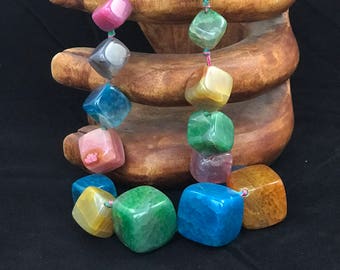 Multicolor agate; Cube agate; Cube necklace; Cube beads; Cube agate beads; Dragon vein agate; Dragon vein agate beads; Multi color agate