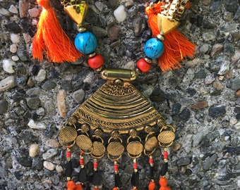 Boho jewelry; Boho necklace; Bohemian; Bohemian jewelry; Boho chic;Tassel necklace; Metal jewelry; Multi-strand necklace