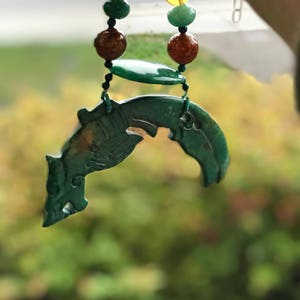 Handcarved Jade pendant Olive jade Green Jade statement necklace Handcarved Jade Handcarved Jade necklace Jadeite pendant image 2