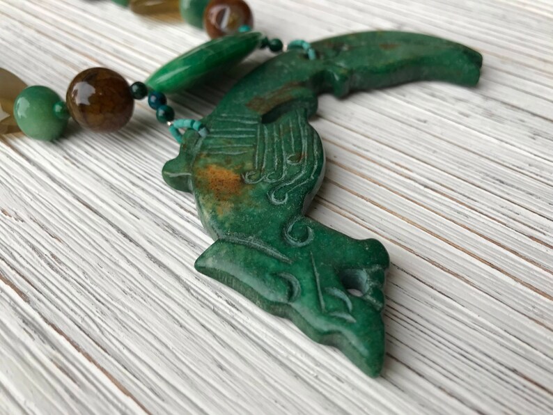 Handcarved Jade pendant Olive jade Green Jade statement necklace Handcarved Jade Handcarved Jade necklace Jadeite pendant image 3