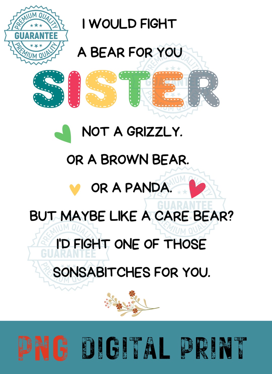 Would Fight A Bear for You Sister PNG, Not A Grizzly or A Brown Bear