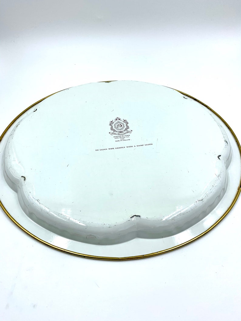 Serving tray, cabaret, Daher flower round, flowers, gold, rose, blue image 2