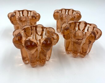 Set of 4 KIG Indonesia Pink Glass Candle Holders