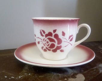 Roselyn hand decorated British Empire Ceramic tea cup / English porcelain tea cup with hand decorated rose