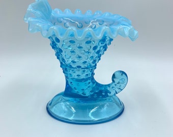 Fenton blue horn vase