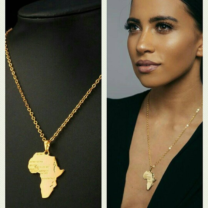 Uni Gold Plated Africa Map Pendant Necklace Kwanzaa Best Friend Gift Girlfriend Treat Yourself