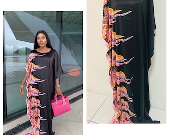 Ankara print silk kaftan Boubou African dress one size fits 12-18 (2 piece set)