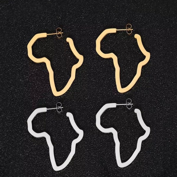 Medium size High quality light weight African map outline hoop earrings Gold and silver