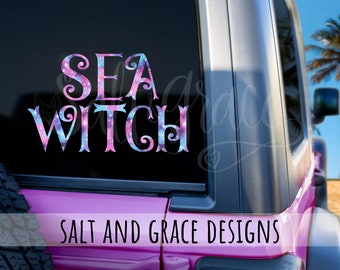 Calcomanía de bruja marina, sirena del mar, sirena salada, calcomanía para auto en la playa, pobres almas desafortunadas, niño del océano, vibraciones de sirena, calcomanía para kayak, Seahag