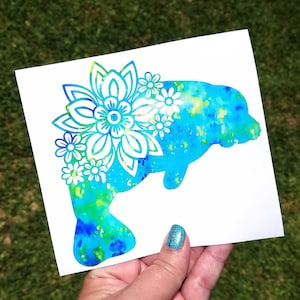 Manatee Vinyl Decal, Chunky Mermaid, Save the Manatees, Chubby Mermaid, Floral Manatee, Mailbox Sticker, Laptop Decal