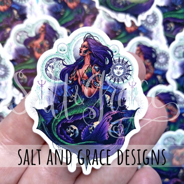 Goth Mermaid Sticker, Spooky Mermaids, Skeleton Mermaid Stickers, Skellie, Siren of the Sea, Triton, Skulls, Dark Mermaid, Purple Mermaid
