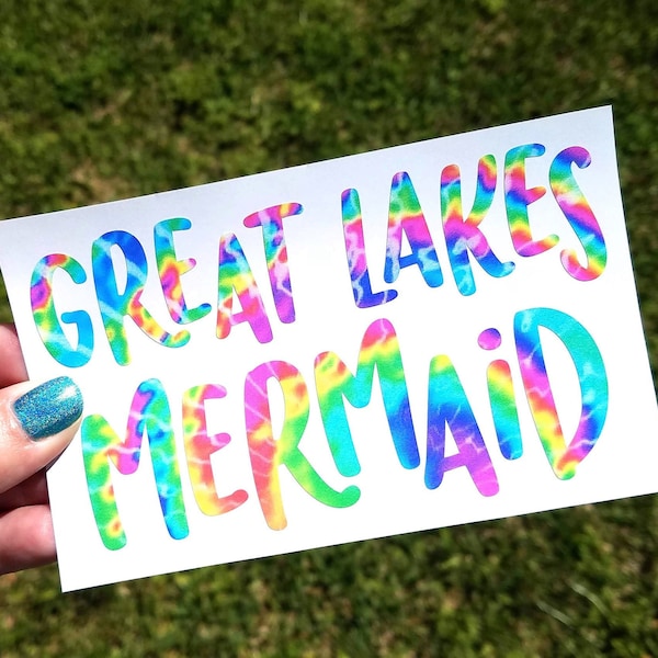 Great Lakes Mermaid Vinyl Decal, Land Locked Mermaid, Michigan Sticker, The Mitten, Lake Girl, I'm Really A Mermaid, Tie Dye, Beach Glass