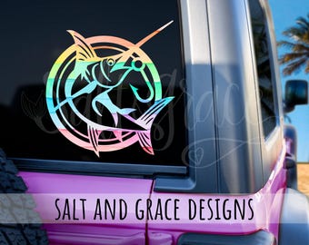 Girly Marlin Decal for Car, Lady, Fishers, Reel Girls Fish, Fisherwoman, Cooler Decal, Fishing Girls Sticker, Laptop Decal, Colorful Decal