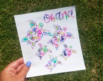 Sea Turtle Family Decal for Car, Ohana Sticker, Turtles, Ocean Child, Beach Life, Patterned Vinyl, Mom Life, Family Decals