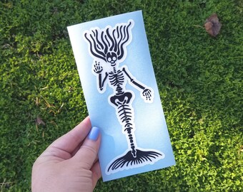 Mermaid Skeleton Decal, Sea Witch Sticker, Siren of the Sea Decal, Nautical, Mermaid Life, Beachy Car Sticker, Halloween Mermaid, Spooky
