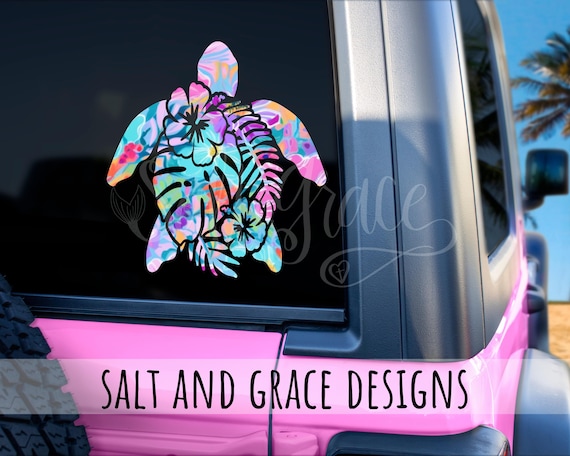 Sea Turtle Decal, Floral Turtle Sticker for Car, Ocean Child, Sea Life, Tropical, Ohana, Save The Turtles, Mailbox, Tumbler, Saltwater Lover