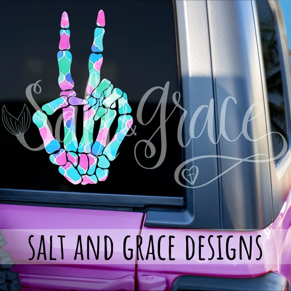 Skeleton Peace Sign Decal for Car, Peace Hand, Peace Out, Hand Bones, Fingers, Skellie, Wave, Colorful Peace Symbol