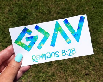 God Is Greater Decal, Romans 8 28, Bible Decal, Christian Gift