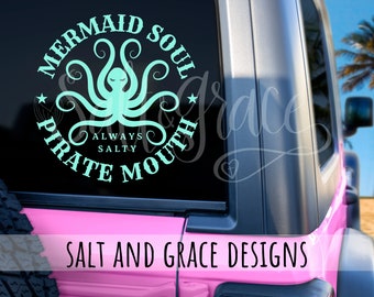 Mermaid Soul Decal, Pirate Mouth, Octopus Decal, Snarky, Salty Mermaids, Beachy Car Decals, Sassy Mermaid, Nautical Stickers, Laptop Sticker