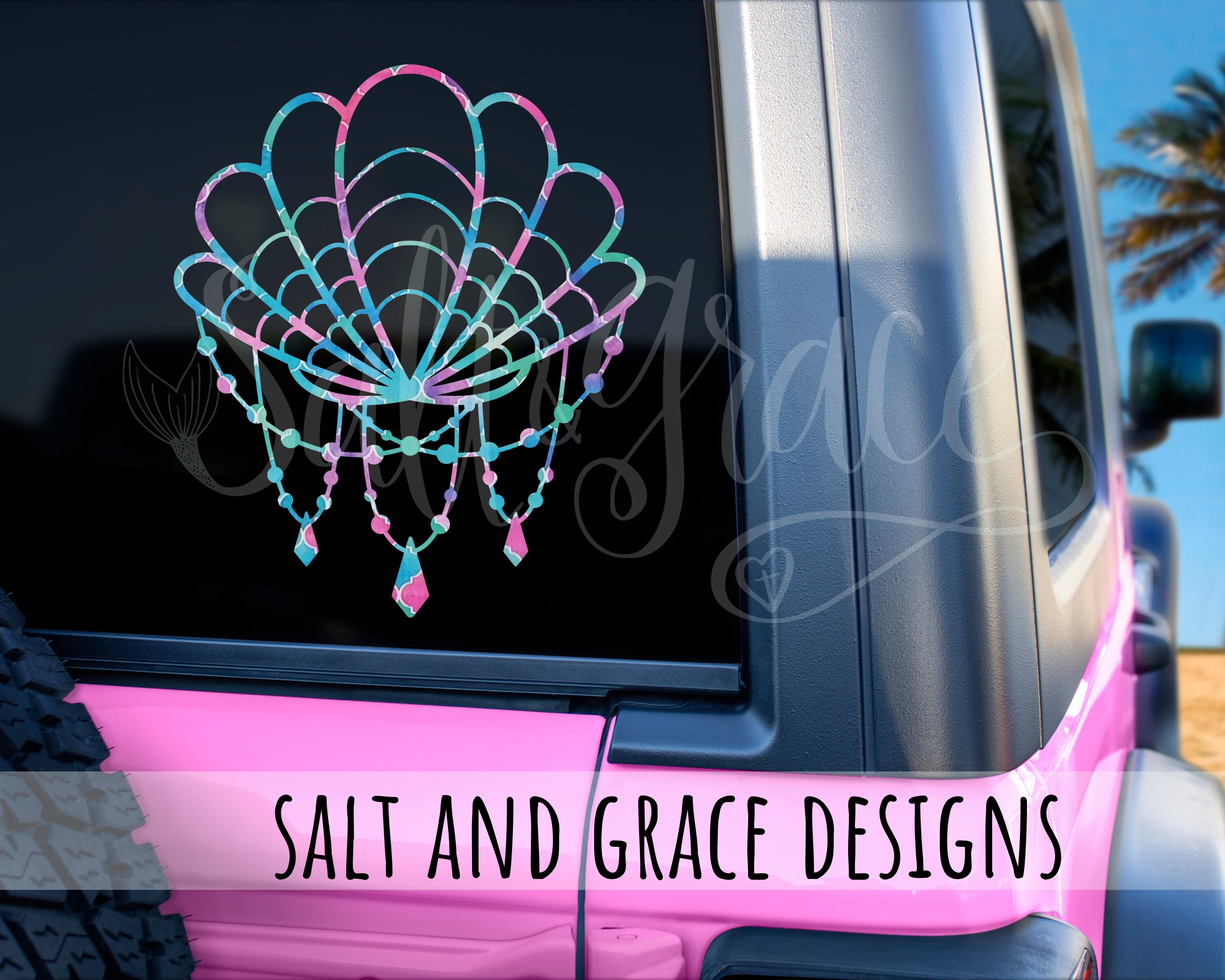 Clam Shell Sticker Clam Shell Decal, Seashell Decals, Mermaid Crown Decal, Seashell With ...