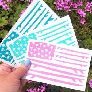 Surfboard Flag Decal, Surfs Up, Surfboard Sticker, Beachy Car Decal, Surfing Car Sticker, Laptop Decal, Palm Tree Flag