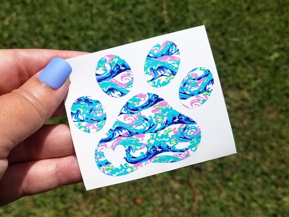 Paw Print with Heart Decal, Patterned Vinyl Dog Paw Sticker, Dog Mom, Rescue, Salty Dog, Adopt Don't Shop, Foster Mom, Beach Dog, Laptop