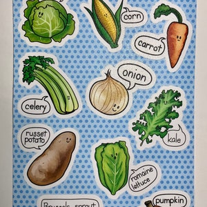 Plus de légumes - Ensemble de 10 autocollants de légumes mignons - Mini autocollants de légumes happy
