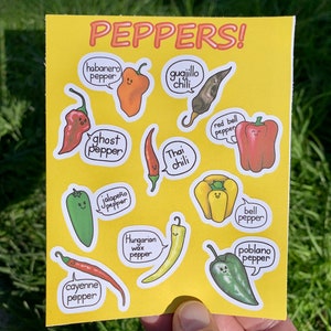 Set of 10 Cute Chili Peppers Stickers - Mini Happy Vegetable Stickers