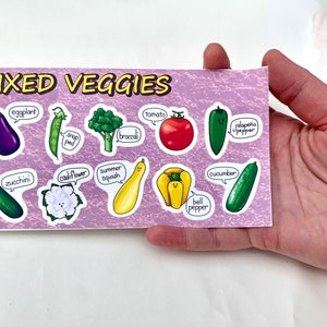Légumes mélangés - Ensemble de 10 autocollants de légumes mignons - Mini autocollants de légumes happy